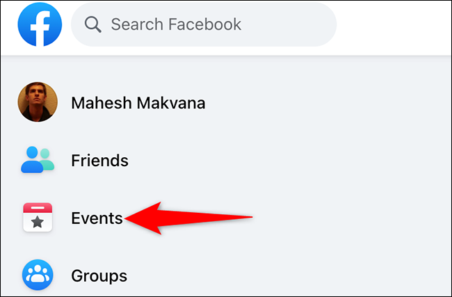 Clique em "Eventos" no site do Facebook.