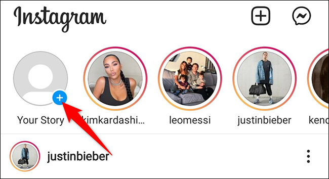 Toque em "Sua história" no canto superior esquerdo do Instagram.