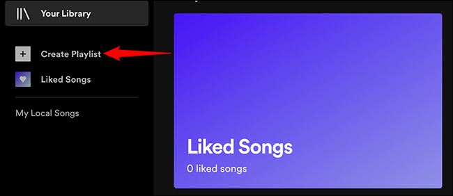 Clique em "Criar lista de reprodução" no Spotify.