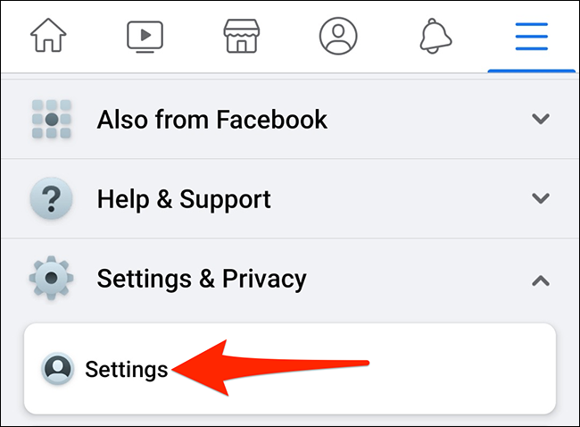 Escolha "Configurações" no menu "Configurações e privacidade" no aplicativo do Facebook.
