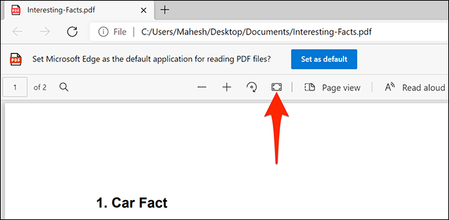Selecione "Ajustar à página" no leitor de PDF do Microsoft Edge.