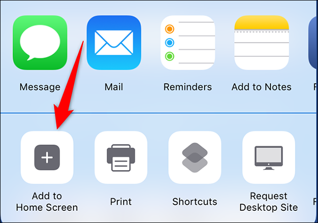 Selecione "Adicionar à tela inicial" na planilha de compartilhamento de um iPhone.