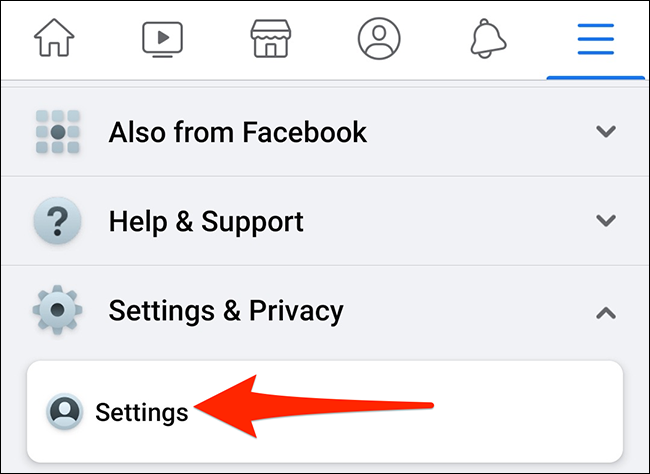 Selecione "Configurações" no menu "Configurações e privacidade" no aplicativo do Facebook.