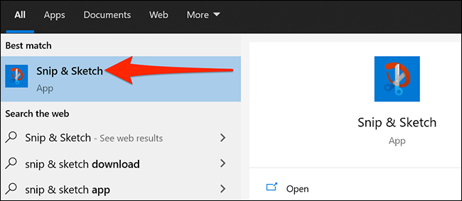 Selecione "Snip & Sketch" no menu Iniciar.