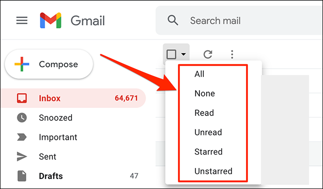 Selecione e-mails por seu status no Gmail.