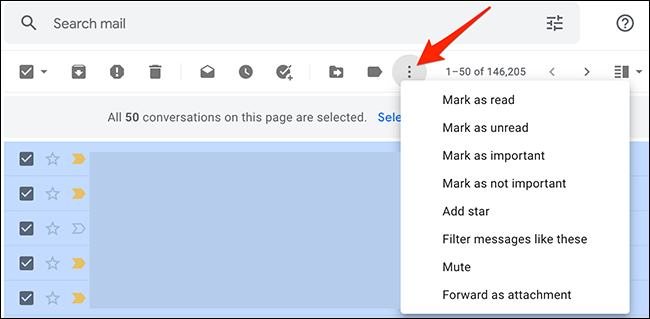 Mais ações para aplicar a e-mails no Gmail.
