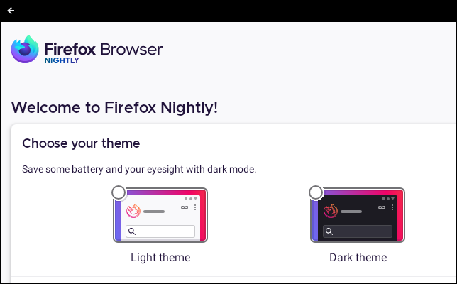 A versão do Firefox Nighhtly rodando em um Chromebook