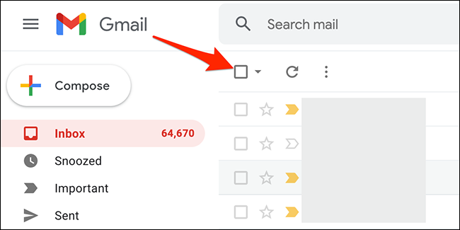 Clique na opção “Selecionar” no Gmail.