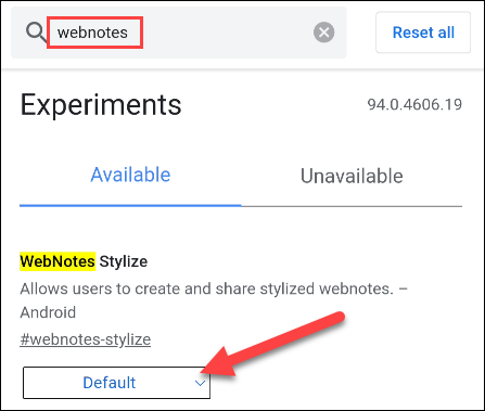 Toque no menu suspenso para "WebNotes Stylize"