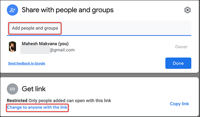 Configure as opções de compartilhamento de arquivos no Google Drive.