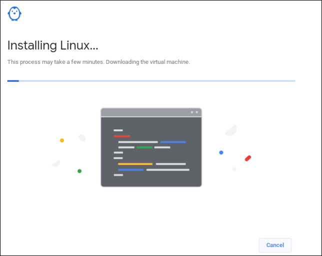 Barra de progresso de download do Linux em um Chromebook