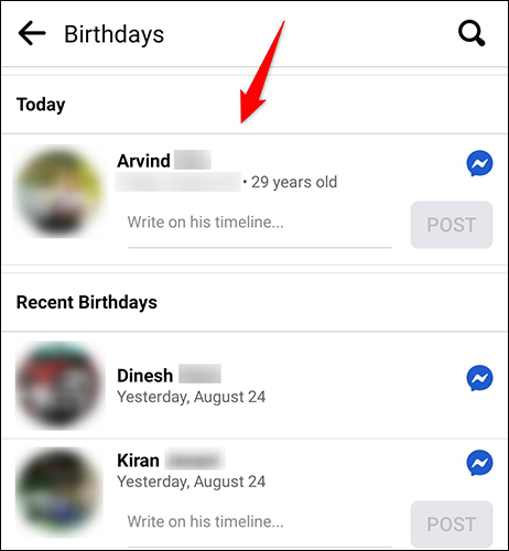 Acesse aniversários de amigos no aplicativo do Facebook.