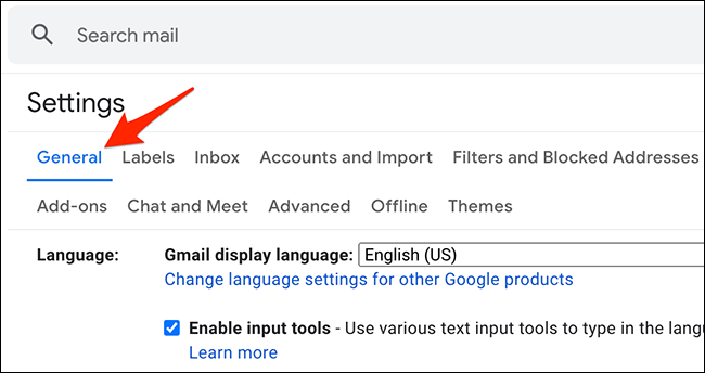 Clique em “Geral” em “Configurações” no Gmail.