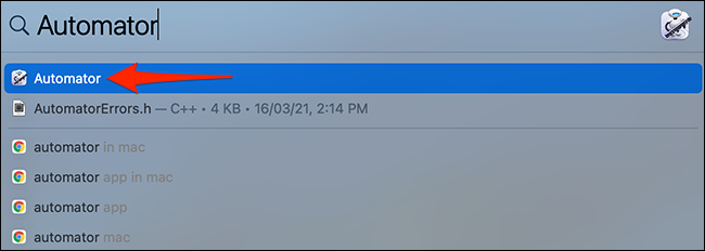 Digite "Automator" na busca Spotlight e selecione-o.