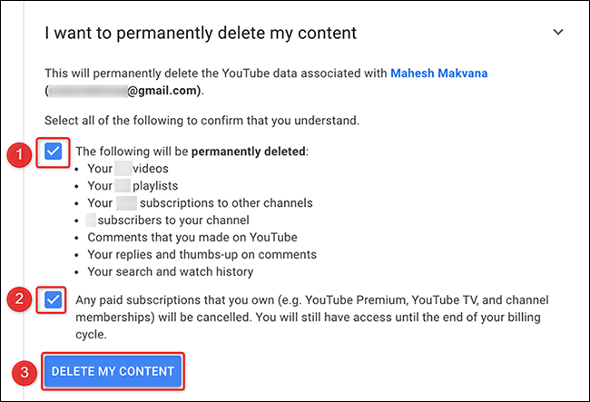 Clique em "Excluir meu conteúdo" na página "Remover conteúdo do YouTube".