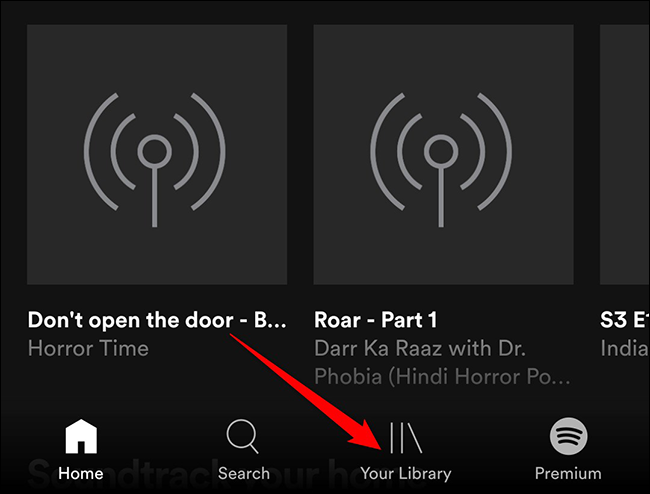 Toque em "Sua biblioteca" no aplicativo Spotify.