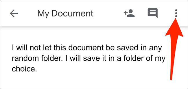 Toque nos três pontos no canto superior direito da tela de edição no aplicativo Google Docs.