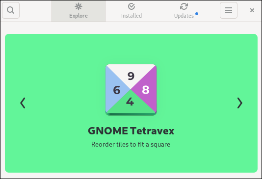 Carrossel de "aplicativos em destaque" do aplicativo de software GNOME