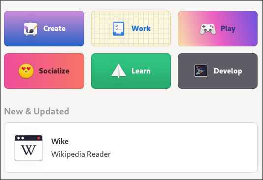 Botões de categoria de aplicativo de software GNOME