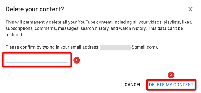 Digite o endereço de e-mail e selecione "Excluir meu conteúdo" na janela "Excluir seu conteúdo".