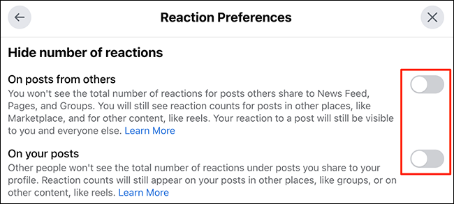 Reexibir contagens de curtidas na janela "Preferências de reação" no site do Facebook.