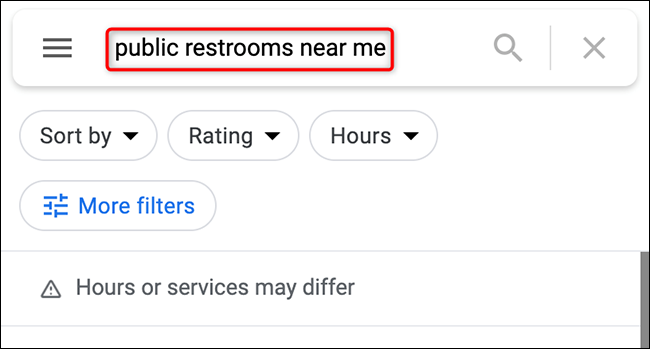 Pesquise "banheiros públicos perto de mim" no site do Google Maps.
