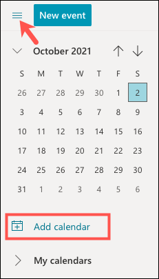 Clique em Adicionar Calendário