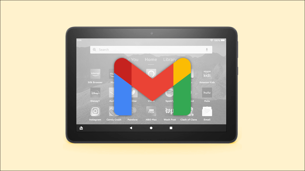 Tablet Amazon Fire com logotipo do Gmail.