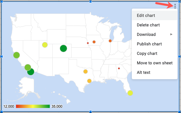 Opções de gráfico de mapa no Google Sheets