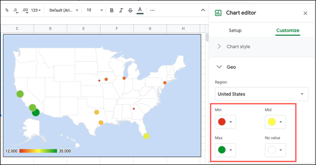 Personalize o estilo geográfico do gráfico no Planilhas Google