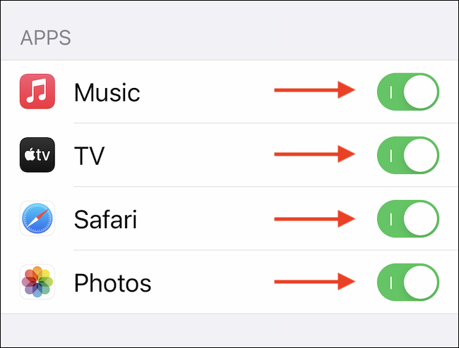 Você também pode desativar a seção Compartilhado com você para aplicativos individuais, como Música, TV, Safari e Fotos.