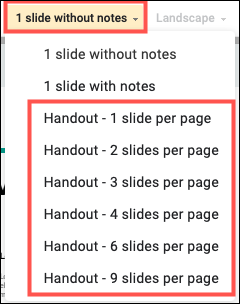 Escolha o número de slides por página para folhetos no Apresentações Google