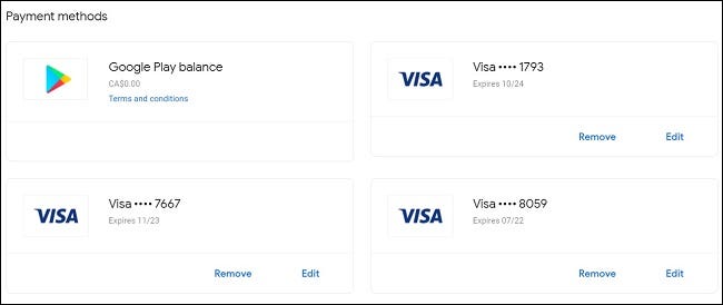 Ver suas formas de pagamento no menu do Google Pay