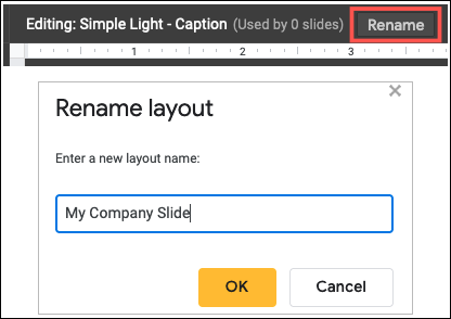 Renomeie o layout do seu modelo de slide