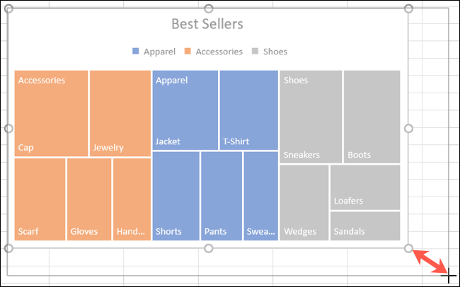 Arraste para redimensionar o gráfico no Excel