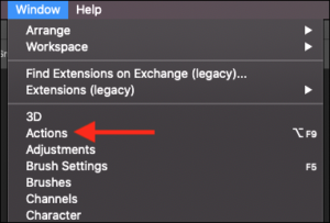 Vá para Janela no menu superior e clique em Ações para abrir a guia Ações.