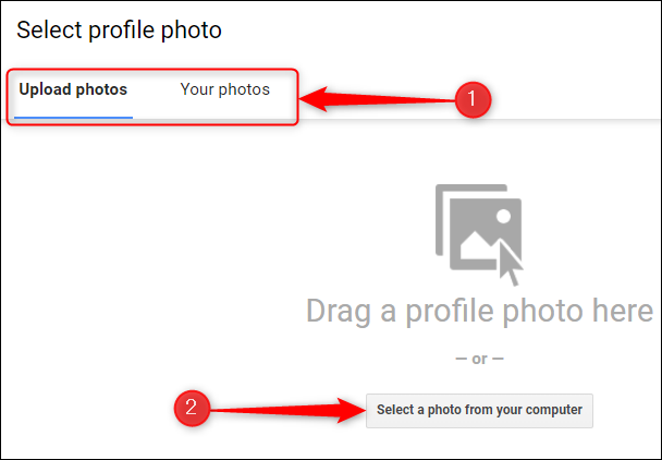 Selecione uma foto usando a guia "Carregar fotos" ou "Suas fotos".