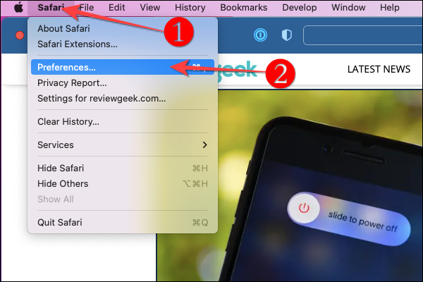 Selecione "Safari" no canto superior esquerdo e selecione "Preferências".