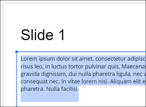 Texto selecionado no Apresentações Google.