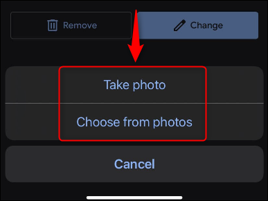Toque em "Tirar foto" ou "Escolher das fotos".