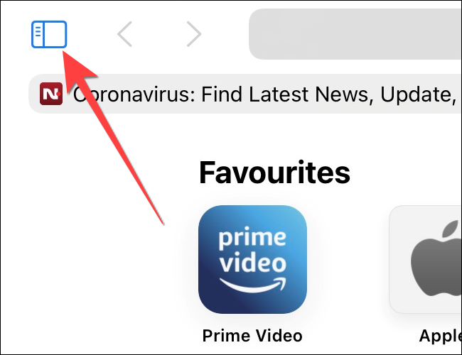 Toque no botão "Sideboard" no canto superior esquerdo do Safari no iPad.