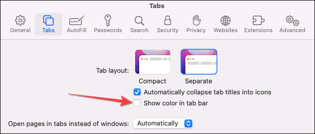 Desmarque a opção "Mostrar cor na barra de guias".