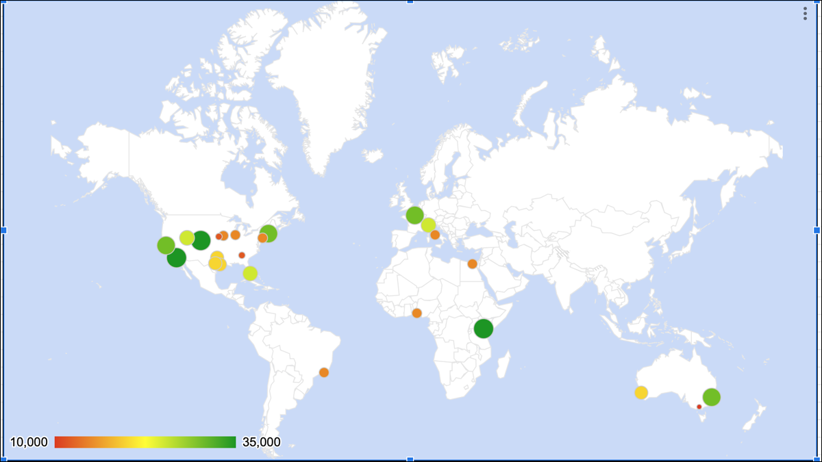 Mapa do mundo no Planilhas Google