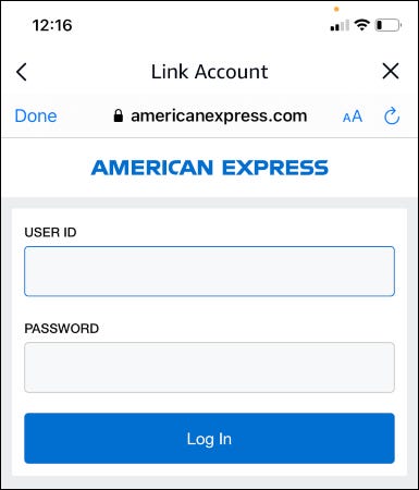 A página da conta do American Express Link