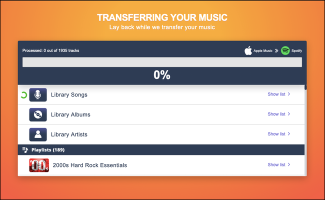 Tune My Music está movendo suas listas de reprodução do Apple Music para o Spotify.