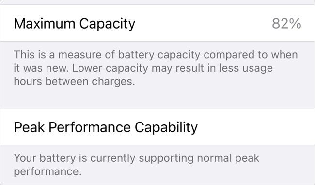 Capacidade da bateria do iPhone nas configurações do iOS