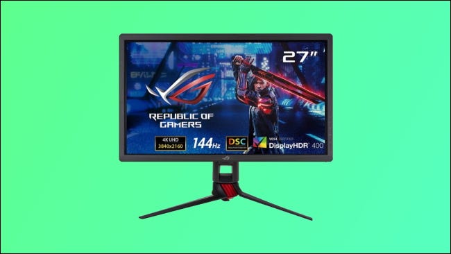 Monitor ASUS ROG em fundo verde