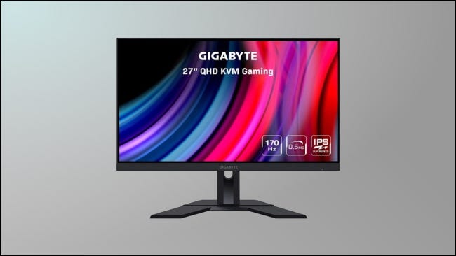 Monitor Gigabyte em fundo cinza