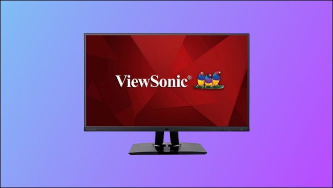 monitor viewsonic em fundo azul e roxo