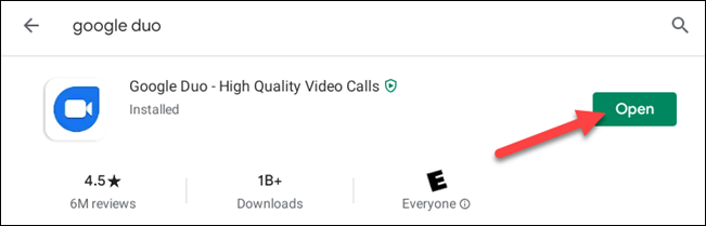 Selecione o botão "Abrir" para iniciar o Google Duo